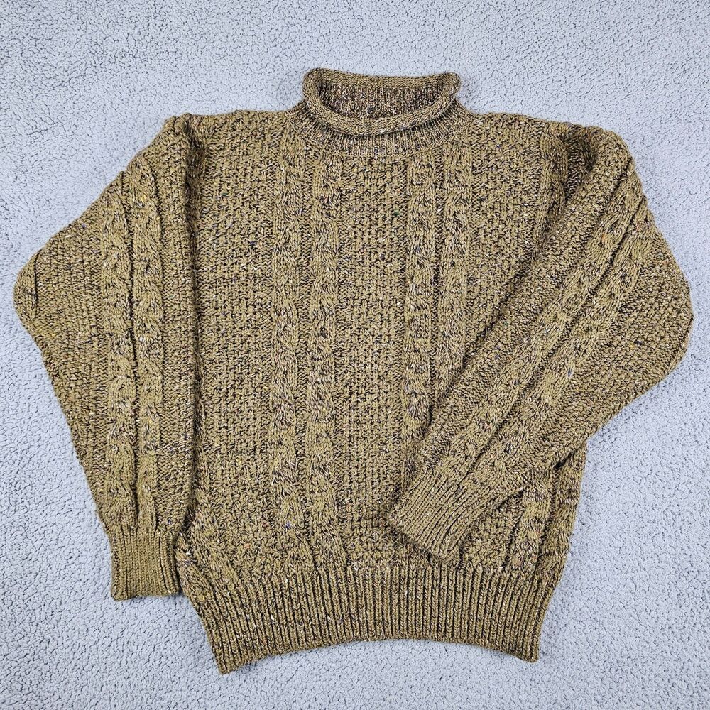 Vintage Silvercord Sweater Womens S Olive Brown Wool Blend Roll Neck Cable 90s